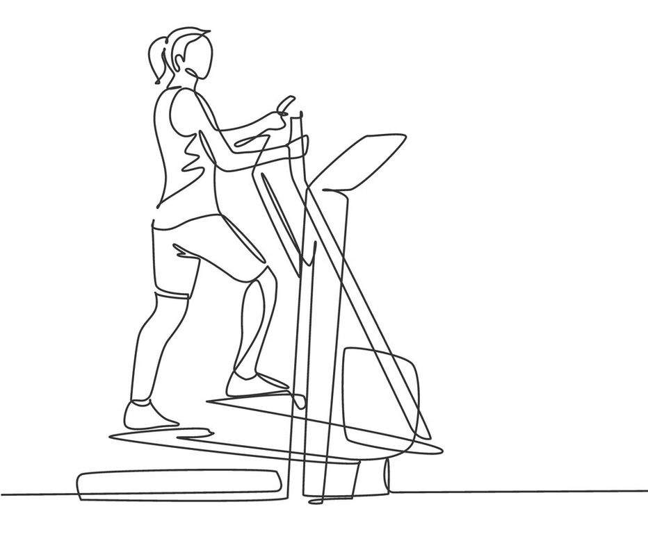 Strichzeichnung Frau auf Crosstrainer